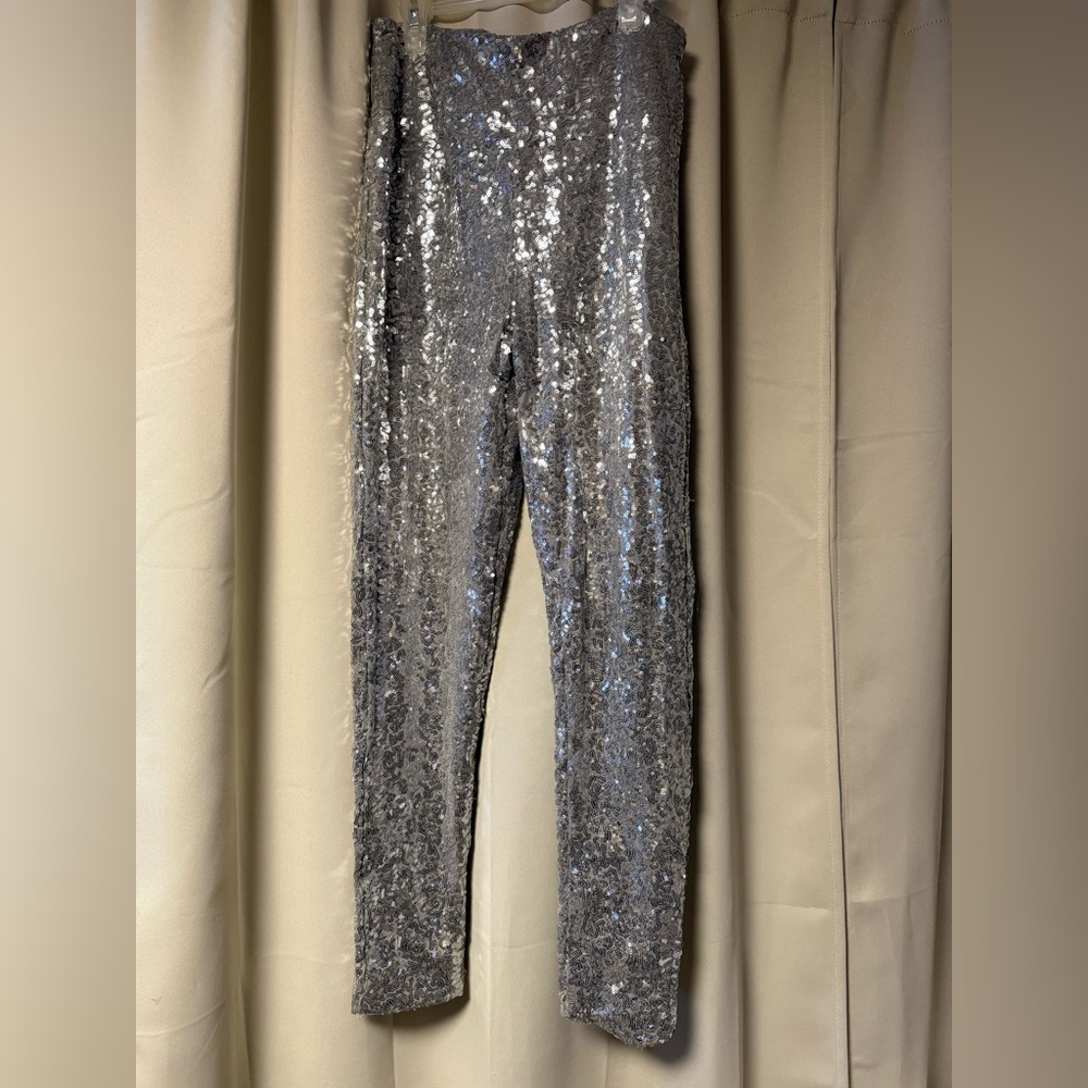 Shiny Silver Sequin Leggings Pants